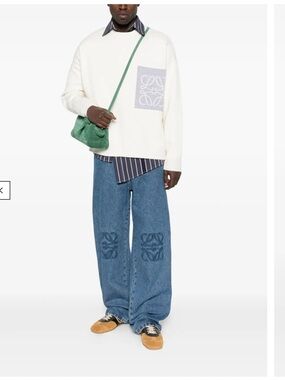 Loewe Men’s Blue Relaxed Wide-Leg Jeans with Knee Embroidery